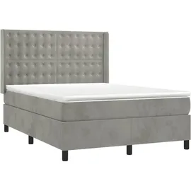 vidaXL Boxspringbett mit Matratze & LED Hellgrau 140x200 cm Samt