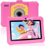 TABTIVI Kinder-Tablet 7 Zoll Android, 8(3 + 5) GB RAM, 64 GB ROM (TF-Karte 128 GB), Google GMS, Kinder-App vorinstalliert, Kids Space, WIFI, stoßfest, Rosa