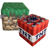 Phoenix group AG Minecraft Sitzhocker 2er Set, gepolstert, Grasblock und TNT Würfel