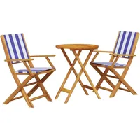 vidaXL 3-tlg. Bistro-Set Blau und Weiß Stoff und Massivholz