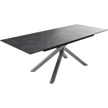 DeLife Esstisch Edge 180-220x90cm Keramik Laminam®Nero Greco Anthrazit Kreuzgestell Rechteck Edelstahl ausziehbar - Grau