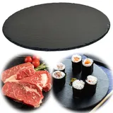 LS-LebenStil XL Schieferplatte 35x35cm Rund Schwarz Servierplatte Schieferteller Tischset Sushi Deko Tablett