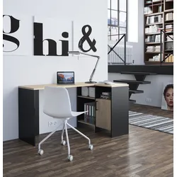 Schreibtisch GAMI "Liverpool", schwarz (kastanie natur, schwarz), B:136cm H:75,7cm T:87,5cm, Tische