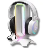 THE G-LAB K-Stand Radon - Gaming Kopfhörer Stander - RGB-Hintergrundbeleuchtung, USB-Hub 2 x 2,0, rutschfeste Basis - Universalhalterung für Game... - Weiß