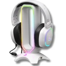 THE G-LAB K-Stand Radon - Gaming Kopfhörer Stander - RGB-Hintergrundbeleuchtung, USB-Hub 2 x 2,0, rutschfeste Basis - Universalhalterung für Game... - Weiß