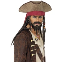 NET TOYS Piratenhut mit Haaren Piraten Hut Braun Jack Sparrow Hut Piratenmütze Piraten Kostüm Zubehör Pirat Seeräuber Kopfbedeckun