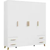 rauch Drehtürenschrank Kleiderschrank Schrank Garderobe Wäscheschrank SHINJO (in 3 verschiedenen Ausstattungen BASIC/CLASSIC/PREMIUM) Griffe und Füße aus Massivholz mit 2 Schubladen MADE IN GERMANY weiß 187 cm x 203 cm x 53 cm
