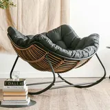 NRNQMTFZ Schaukelstuhl Wohnzimmer - Relaxsessel,Pe Rattan -Schaukelstühle,moderner Schaukelstuhl,bequemes Sitz& Rckenpolster,für Veranda, Garten, Rasen, Terrasse(Black)