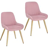 EUGAD Esszimmerstuhl (2 St), Retro, Sitzfläche aus Samt, mit Metallbeine rosa