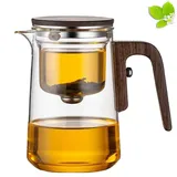 Enchanti Teekanne, Wasser Trennung Glas Teekanne Mit Holzgriff, Magische Teekanne, Hexerei Teekanne, Glas Teekanne Mit Sieb, Magische Teekanne Glas Mit Infuser (1* New Walnut800ML)