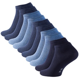 STARK SOUL 10 Paar Essentials Sneaker Socken, Baumwolle, Blautöne, Gr. 35-38