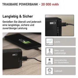EMOS ALPHA2 Powerbank 20000mAh mit Passthrough, Ausgang 2x USB, 1x USB-C; Eingang 1x micro USB, 1x USB-C, inkl. USB-C Kabel, B0527B - schwarz