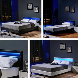 Home Deluxe LED Bett Astro - Dunkelgrau, 140 x 200 cm - inkl. Matratze versch. Größen und Farben -