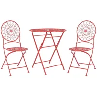 Beliani Garten Bistro Set Rot Eisen Faltbar mit 2 Stühlen und Tisch für den Außenbereich UV-Rostbeständigkeit französischer Retro-Stil