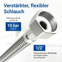 Panzerschlauch 2 m mit 1/2 ÜW beidseitig für Sanitär