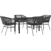 VidaXL 5-tlg. Garten-Essgruppe mit Kissen Schwarz Poly Rattan Glas
