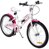 Actionbikes Motors Actionbikes Kinderfahrrad Butterfly 20 Zoll, Pink, Fahrradständer, Kettenschutz, Antirutschgriffe (Weiß/Pink)