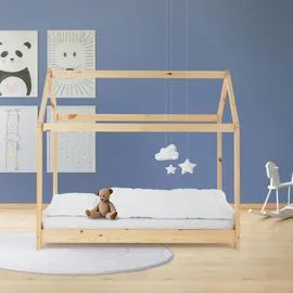 ML-Design Kinderbett Hausbett 80 x 160 cm Kiefer natur beige