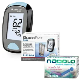 Glucofast Duo Blutzuckermessgerät Kombiset mit Teststreifen und Lanzetten (mmol/L) 1 St Set