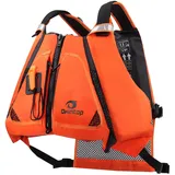 Owntop Schwimmweste Erwachsene mit Mesh-Rücken, Signalpfeife, großen Taschen | Hervorragende Auftrieb | Einstellbare Auftriebswesten | Leichte Schwimmhilfe für Kajak, Angeln, Paddeln (Orange,M-L)