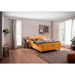 Boxspringbett ALINA "Primus", gelb (gelb xbo 5), B:192cm L:212cm, Struktur fein XBO (100% Polyester), Komplettbetten, Boxspringbett, mit motorischer Verstellung, inkl. Matratzen und Topper