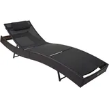 Sonnenliege Phoenix, Relaxliege Gartenliege Liege, Poly-Rattan braun-meliert, Bezug schwarz