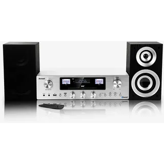 Arrari PR-200 Hi-Fi Musiksystem mit Metallgehäuse, DAB+/FM-Radio, USB, CD, MP3-CD, Bluetooth, 2-Wege-Dynamik-Bass-Reflex-Regallautsprecher, VU-Meter, EQ