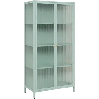 Finori Vitrine Mintgrün, Metall 3 Fächer, 80x160x40 cm Wohnzimmer, Wohnwände, Vitrinenschränke