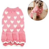 Lubgitsr Hundepullover Kragen-Strickpullover für Haustiere, Winterwärmer, Herzmuster Pullover rosa