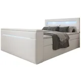 Luxusbetten24 Boxspringbett Repos mit TV Lift, USB und LED H3 (70-100kg) - Weiß