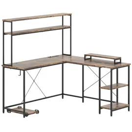 Costway Eckschreibtisch, L-förmiger großer Schreibtisch mit Stauraum, Holz braun