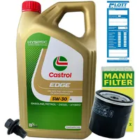 Ölwechsel Set Inspektion 5L Castrol Edge Titanium FST LL 5W-30 Öl Motoröl + MANN Ölfilter + Öl Ablassschraube Verschlussschraube