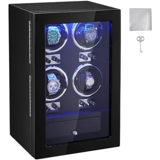 Vevor Uhrenbeweger, Automatik-Uhrenbeweger, Watch Winder, Uhrenbeweger für Automatikuhren, Automatischer Uhrenbeweger mit Platz für 4 Uhren, LED Beleuchtung, 150–207 mm Einstellbar Riemenlänge