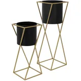 ML-Design Blumenständer 2Er Set Schwarz-Gold 21x21x51 cm 24x24x70,5 cm aus Stahl