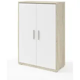 Stella Trading OFFICE LINE Aktenschrank in Eiche Sonoma Optik, Weiß - Halbhoher Büroschrank mit 2 Türen - Modernes Büromöbel Komplettset - 79 x 114 x 35 cm (B/H/T)