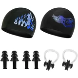 JDNFKG 2 Badekappen, 2 Schwimmnasenklammern Und 2 Paar Schwimmohrstöpsel, Schwimmschutzanzüge, Elastische Badekappen, Geeignet Für Erwachsene Und Kinder.