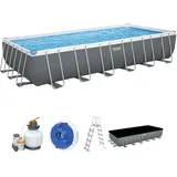 BESTWAY Power Steel Frame Pool Komplett-Set mit Sandfilteranlage 732 x 366 x 132 cm, grau, eckig