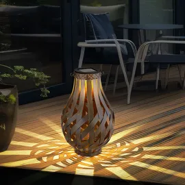 GLOBO Gartendeko Laterne Solar Windlicht mit Bambusgeflecht zum Aufhängen oder Hinstellen, led warmweiß, DxH 27x17,5 cm, Garten Terrasse