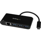 Startech USB-C Adapter to Ethernet (USB-A, 4 Ports), Dockingstation + Black