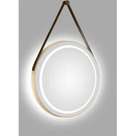 Talos LED Badspiegel Rund CORVIA Shine in matt Gold Ø50 cm - Spiegel rund mit hochwertigem Band in Lederoptik - feuchtraumgeeignet durch Aluminiumrahmen