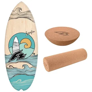 F2 Set Balance Board Halfshell 88x32cm + Halbkugel und Korkrolle braun NO SIZE
