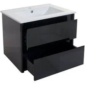 MCW Waschbecken + Unterschrank MCW-B19, Waschbecken Waschtisch Badezimmer, hochglanz 50x60cm schwarz