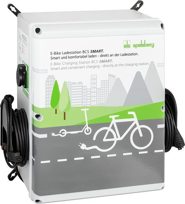 Spelsberg 58012201 E-Bike Ladestation mit 4 Ladepunkten und Cloud-Anbindung, 2x Schutzkontakt-Steckdose, 1x Bosch, 1x Shimano
