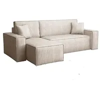 Imebel Ecksofa mit Schlaffunktion und Bettkasten L-Form 244x142x80 cm Denis Beige
