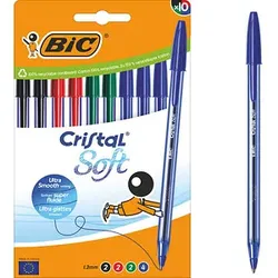 BIC Kugelschreiber Cristal Soft transparent, Schreibfarbe: farbsortiert, 10 St.