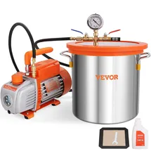 Vevor Vakuumpumpe mit 11L Vakuumkammer 100L/min Unterdruckpumpe 150W AC 220V/50Hz 1440U/min 5pa 250ml-Ölkapazität HVAC-Vakuumgeräte Kühlvakuumpumpe für Holzstabilisierung Harzentgasung