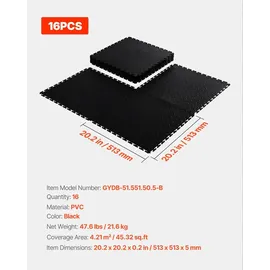 Vevor PVC Garagenboden, 16er-Pack 513x513x5 mm, Werkstattboden, Industrieboden, Klick Verlegung, rutschfeste PVC-Matten mit Diamantplatte für Werkstatt, Lager, Werkzeugraum, Schwarz