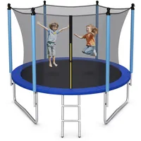 GYMAX Trampolin Ø 244/305/366/427 cm Outdoor, Rundes Gartentrampolin Komplettset inkl. Leiter, Sprungmatte, Sicherheitsnetz, Randabdeckung, gepolsterter Stange, für Kinder & Erwachsene (Ø 244 cm)