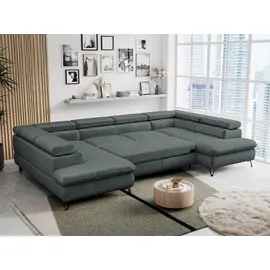 MKS Meble Wohnzimmersofa U-form, Eckcouch, Schlaffunktion und Bettkasten, - PETER U - Velvet - Dunkelgrau - Dunkelgrau