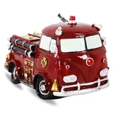 Spardose Feuerwehr Auto aus Polystein 17x10x9 cm groß rot, Gelddose Sparbüchse verschließbar mit Gummipfropfen, Geschenk zur Geburt Taufe Geburtstag